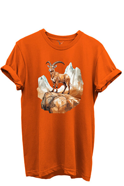 WİDİ Mountain Goat Design Hunting Concept 100% Cotton Regular Fit Crew Neck U...