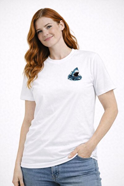 Me&On WEAR تي شيرت قصة فضفاضة Shark مطبوع بأكمام قصيرة للجنسين