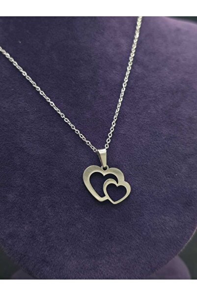 sarıyer silver Double Heart Model Love Beloved Relationship Symbol Without St...