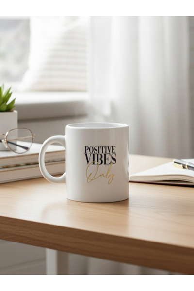 Dörtel Tedarik Positive Vibes Only Themed Ceramic Mug
