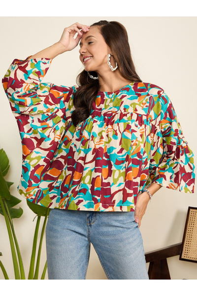 WineRed By Styli Women Printed Batwing Sleeve Top