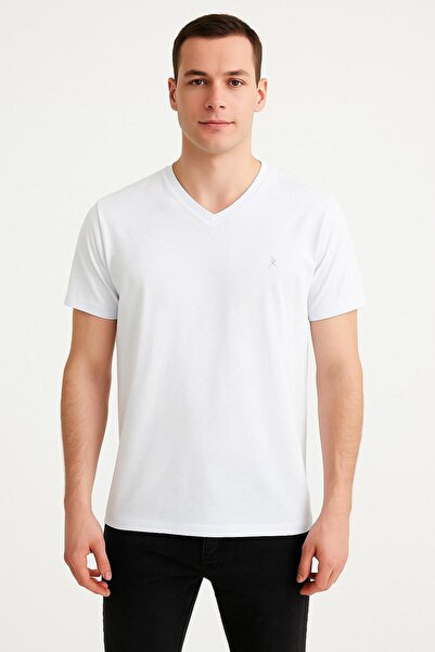 RAPAPA Men's White V-Neck Basic T-Shirt – Everyday Elegance 2409