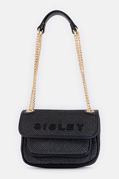 Sisley Women Brand Logo Shoulder Bag, Black