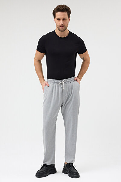 macharel jeans Men's Gray Relaxed Fit Elastic Waist Lace-Up Jogger Pants with...