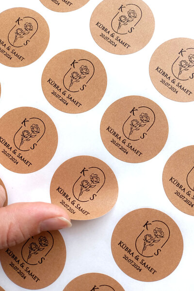 Dekorden Kişiye özel nişan düğün etiketi - Kraft sticker 48 adet