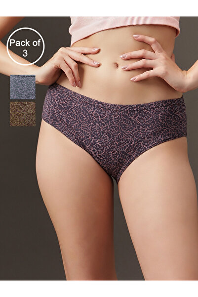Clovia By Styli Pack of 3 - Leaf Print Mid Waist Hipster Panties- 100% Cotton
