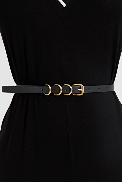 NEW JOURNAL Curea de damă cu inel negru cu cataramă pătrată BE687