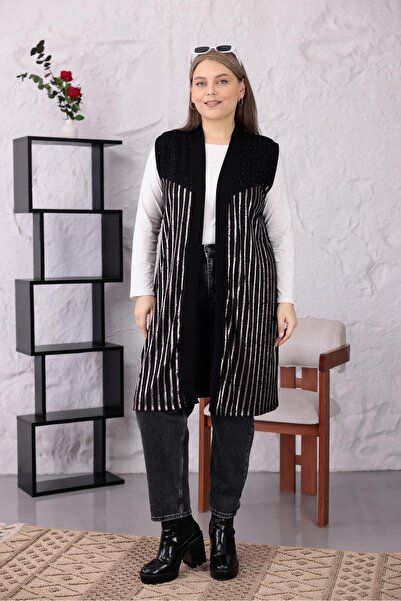 Siyezen Büyük Beden Lak Baskılı Taşlı Yelek