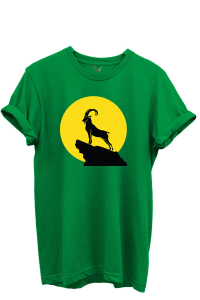 WİDİ Mountain Goat Silhouette Printed 100% Cotton Regular Fit Crew Neck Unise...