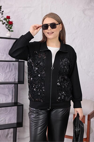 Siyezen Büyük Beden Pul İşlemeli Ceket
