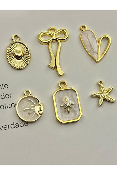 roshel 6 Adet Altın Kaplama Kolye Ucu Charm (6 adet Çelik Halka Gönderilmekte...