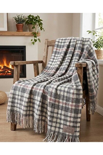 Dinarsu Cozy Life Pamuklu Püsküllü Skoç Tv Battaniyesi İnka Pembe 130 x 170