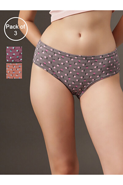 Clovia By Styli Pack of 3 - Printed Mid Waist Hipster Panties - 100% Cotton
