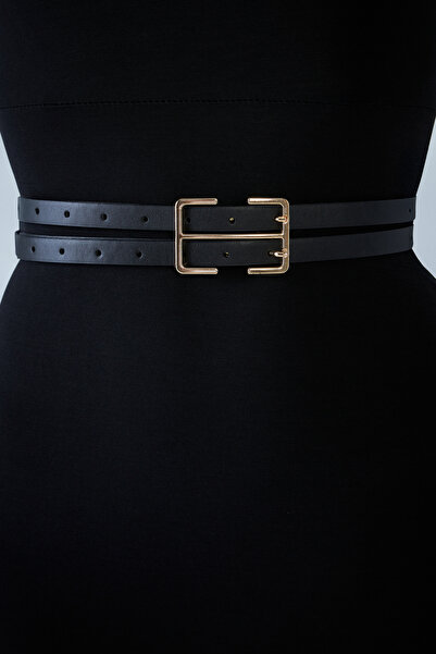 NEW JOURNAL Curea dublă neagră cu cataramă dublă pentru femei BE723