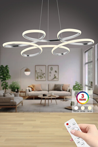 İstanbul Avize Kumandalı Megie Gümüş Ledli Lüx Modern 3 Renk Led Avize