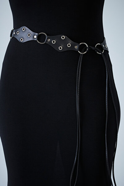 NEW JOURNAL Curea neagră cu ochiuri de pasăre pentru femei BE726