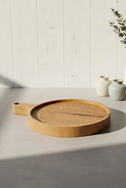 Rivaİstanbul Wooden Chestnut Tree Carved Inside Round Presentation Board, Pre...