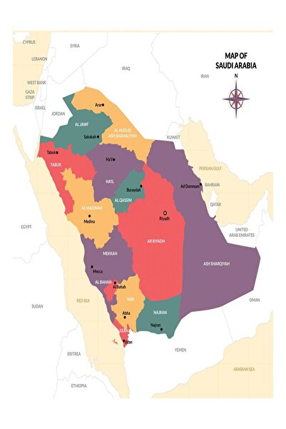 urbantrands خريطة المملكة العربية السعودية مرسومة على لوحة جدارية مؤطرة
