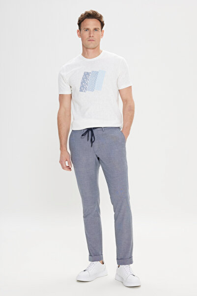 ALTINYILDIZ CLASSICS Navy Blue Slim Fit Slim Fit Side Pocket Patterned Trouse...