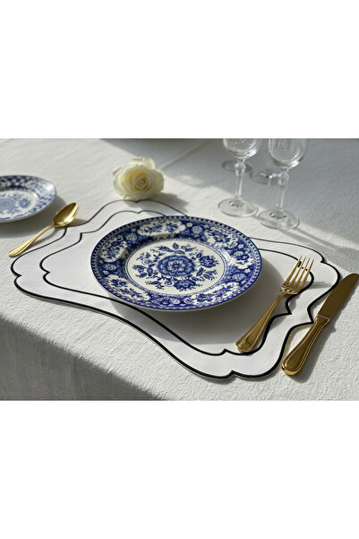 Lilies Atelier Siyah Nakışlı Keten Amerikan Servis – Klasik Çerçeveli 50x35 cm
