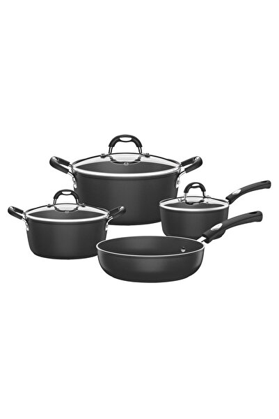TRAMONTINA 7-Pieces Monaco Induction Black Aluminum Cookware Set