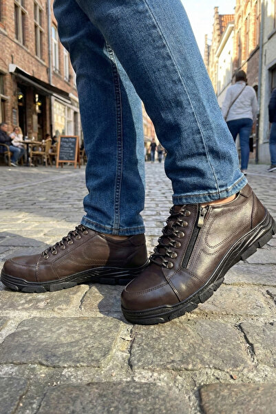 Ekonomik Ayakkabı Men's Genuine Leather Shoes – Orthopedic, Zippered, Non-Sli...