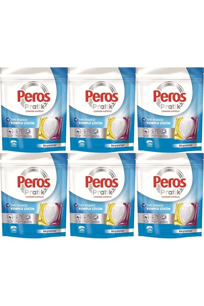 Peros Pratik Matik Çamaşır Deterjanı Kapsülü - Tableti 156 Adet Beyazlar (6PK...