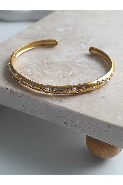 Bubbleatelier Çelik İnci Detaylı Ayarlanabilir Gold Kelepçe