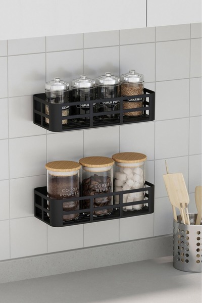 Evalins Omia 4-Piece Adhesive Organizer Set, Closet and Bathroom Organizer, Shower Shelf Shampoo Holder