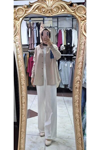 LuXeX Kot cepli Çizgili tunik gomlek