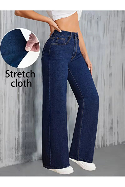kleshus Чорні жіночі джинси з високою талією, синього кольору, еластичні, з л...