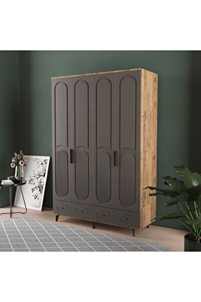 Teen & Bright DERİN 4 KAPAKLI ÇEKMECELİ GARDIROP - MDF KAPAK