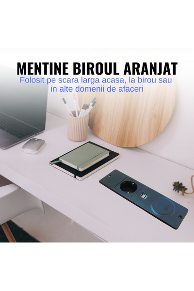 ATOMKIT Priza incorporabila in blat, ATOMKIT®, Incarcare wireless 15W , 1 priza Shucko, 2 X USB-A,