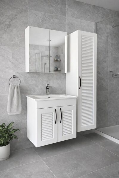 Genel Markalar Banyo Dolabı Seti 65 cm Panjur Görünümlü kapak