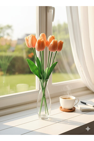 YASİMA Artificial 8-Piece Wet Tulip Flower Special Day and Home Decoration