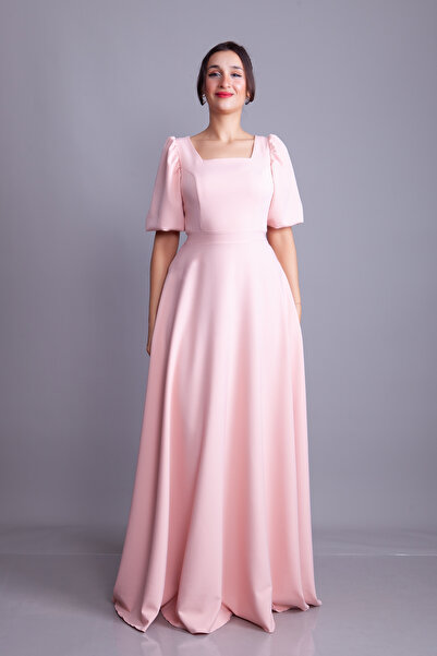 NO48 Powder Balloon Sleeve Square Neck Maxi Dress