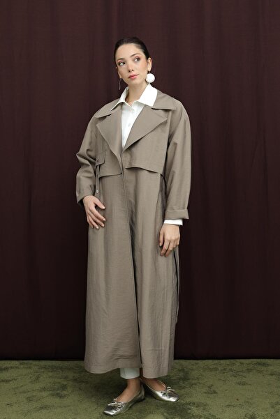 Puane Women's Belted Trench Coat with Pocket Detail - 15228Trc - Mink