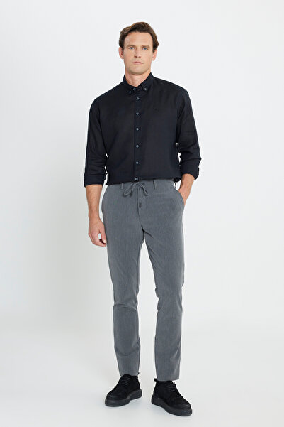 ALTINYILDIZ CLASSICS Anthracite Slim Fit Slim Fit Patterned Trousers with Sid...