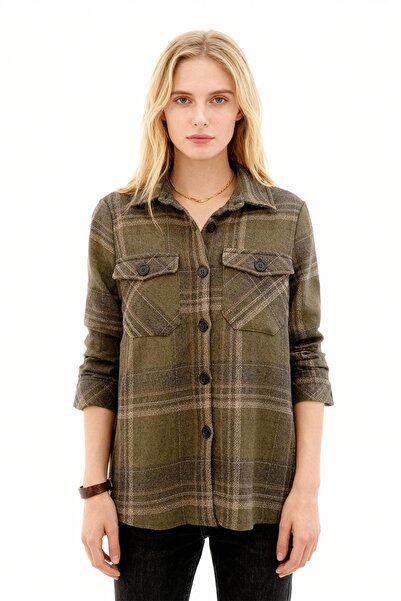 Rays 3126A قميص منقوش بجيبين مزدوجين كاكي