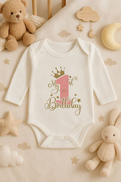 MODA 1 Year Old Birthday Printed Cotton Long Sleeve Newborn Baby Bodysuit Und...