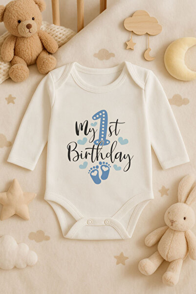 MODA 1 Year Old Birthday Printed Cotton Long Sleeve Newborn Baby Bodysuit Und...