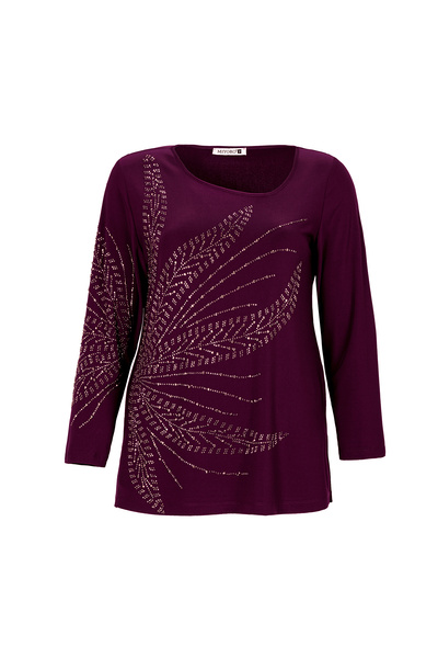 MİYORO Plus Size Women's Blouse with Asymmetric Collar and Stone Detail