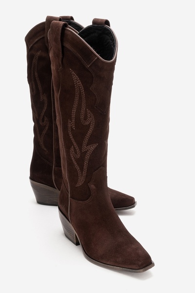 LuviShoes Pietro Brown Brown Suede Genuine Leather Women's Western Boots