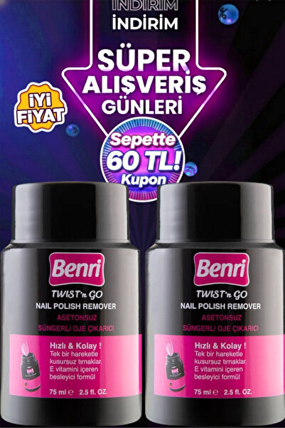 Benri Asetonsuz Süngerli Oje Çıkartıcı 75ml x 2 Adet Avantaj Seti