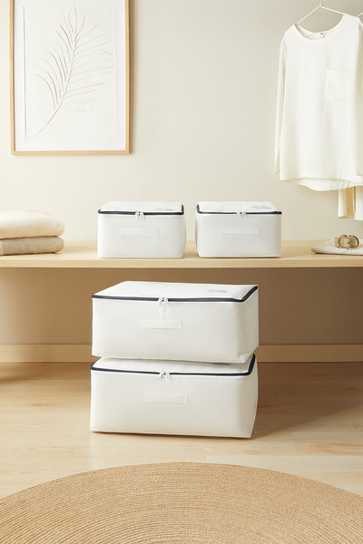 Ocean Home Textile 4'lü Lacivert Fermuarlı Beyaz Renk Stuff & Things Hurç Set...