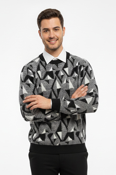 Pulltonic Men's Patterned Crew Neck Sweater