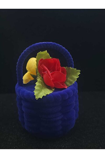 sarıyer silver Basket Model Colorful Flower Embroidered Navy Blue Velvet Ring...