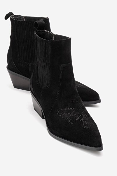 LuviShoes Julieta Black Suede Genuine Leather Women's Western Boots