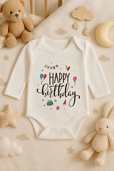 MODA Happy Birthday Birthday Printed Cotton Long Sleeve Newborn Baby Bodysuit...
