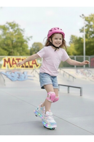 Matilla Işıklı Patenli Çocuk Ayakkabı Tekerlekli Spor Ayakkabı, Işıklı Kız Pa...